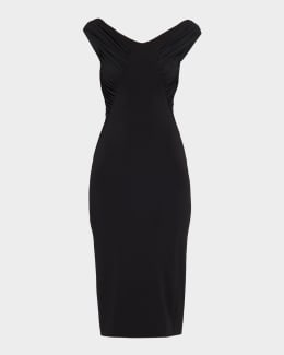 Akris punto Cap-Sleeve Zip-Front Seamed Dress, Black | Neiman Marcus