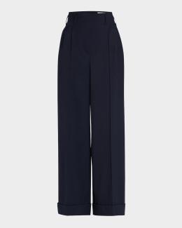 Max Mara High-Rise Wool Pique Jersey Wide-Leg Pants | Neiman Marcus