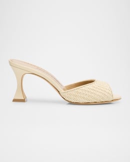 サンダル・ミュール ROGER VIVIER Raffia jewel sandals Beige Roger Vivier Leather & Raffia Jewel Slide Mules | Neiman Marcus