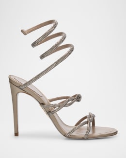 Rene Caovilla Metallic Leather Strass Snake Ankle Wrap Sandals