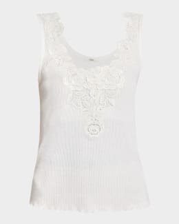 Chloe Lace-Trim Silk Sleeveless Top | Neiman Marcus