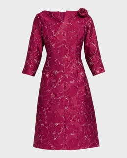 3/4-Sleeve Lace Overlay Cocktail Dress | Neiman Marcus
