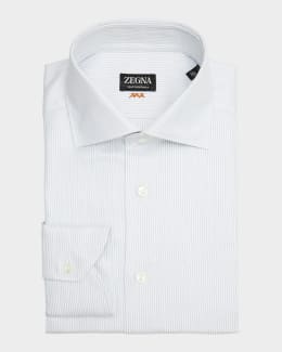 Zegna Men's Trofeo Cotton Micro-Check Dress Shirt, Br Blu Sld, Men's, 44, Shirts Tops Formal & Evening Dress Shirts