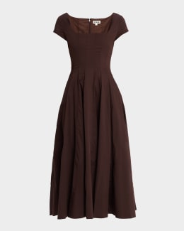 Reiss Annabel Smocked Drop-Waist Cotton Midi Dress | Neiman Marcus