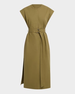 Reiss Annie Pleated Button-Down Linen Midi Dress | Neiman Marcus