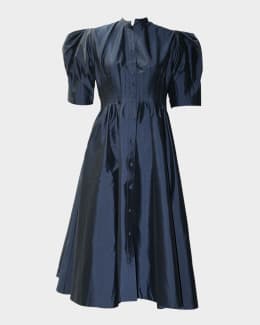 Reiss Annie Pleated Button-Down Linen Midi Dress | Neiman Marcus