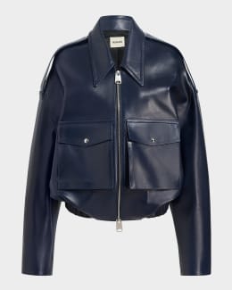 Bottega Veneta Intrecciato Collar Wide-Sleeve Cotton Jacket