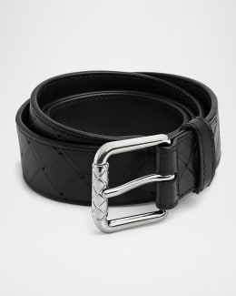 Bottega Veneta Men's Watch-Buckle Intrecciato Leather Belt