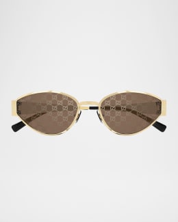 Gucci Rimless Metal Oval Sunglasses with Faux Pearls