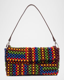 STAUD Timmy Convertible Beaded Wood Shoulder Bag | Neiman Marcus