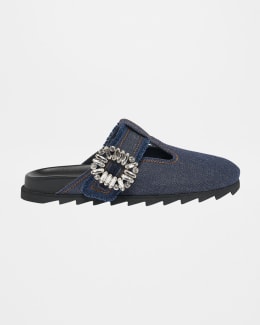 Miu Miu Suede Logo Slide Clogs | Neiman Marcus