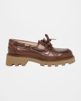 【関税込み】MiuMiu Leather lace-up loafers Miu Miu Leather Lace-Up Moccasins - Bergdorf Goodman