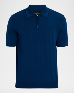 Giorgio Armani ネイビー ジグザグポロシャツ 50 Giorgio Armani Men's Textured Knit Short-Sleeve Quarter-Zip Polo