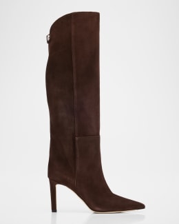 Valentino Garavani Leather Knee High Boots with V Logo