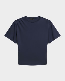 Peserico Shiny Rib-Trim Crewneck T-Shirt | Neiman Marcus