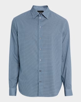 Giorgio Armani Men's Striped Band-Collar Sport Shirt