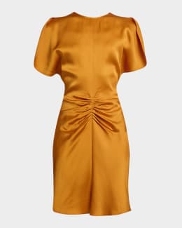 THE ROW Edmonia Short-Sleeve Cotton-Silk Midi Dress | Neiman