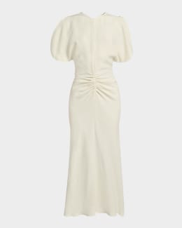 THE ROW Edmonia Short-Sleeve Cotton-Silk Midi Dress | Neiman