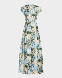 SACHIN & BABI Martine Pleated Floral-Print Mikado Midi Dress | Neiman Marcus