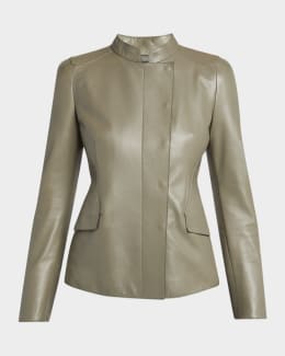 Giorgio Armani Belted Short Leather Moto Jacket | Neiman Marcus