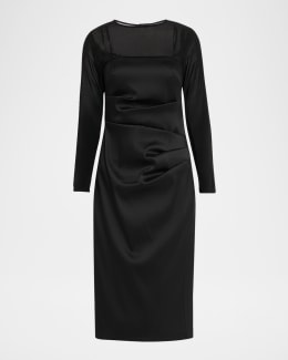 Aidan Mattox Draped One-Shoulder Crepe Back Satin Midi Dress