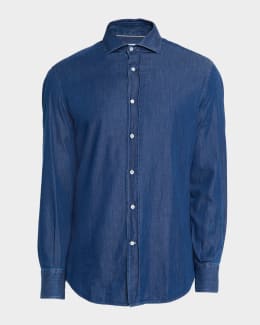 Men's Micro-Chevron Button-Collar Sport Shirt | Neiman Marcus