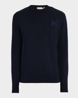 Moncler Men's Cotton Quarter-Zip Sweater with Leather-Trim Pocket