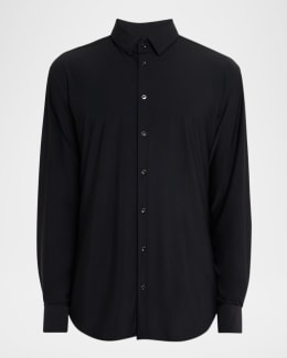 トップス GIORGIO ARMANI PIPING BAND COLLAR SHIRT Giorgio Armani Men's Striped Band-Collar Sport Shirt
