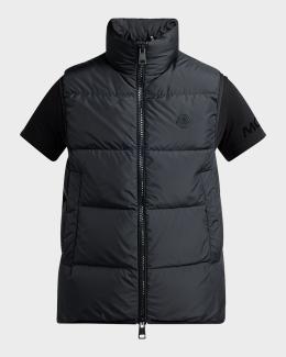 Moncler Men's Full-Zip Leather-Emblem Vest | Neiman Marcus