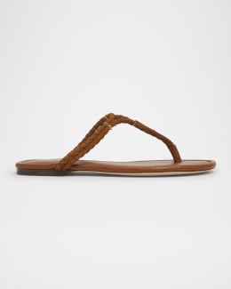 Saint Laurent Cassandra Leather YSL Thong Sandals | Neiman