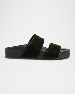 Dries Van Noten Metallic Ruche Ruffled Leather Flat Sandals