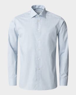 slim fit dress slacks ETON Fine Striped Signature Twill Shirt Blue main image 1