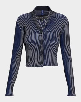 Emporio Armani Striped Button-Down Rib Knit Cardigan