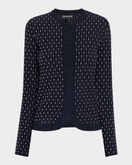 トップス EMPORIO ARMANI Navy Cotton Knit Cardigan Emporio Armani Striped Button-Down Rib Knit Cardigan
