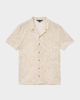 (取寄) ジョン バルベイトス メンズ キャンプ シャツ John Varvatos men Conant Camp Shirt Ecru John Varvatos Men's Holt Hand-Drawing Camp Shirt | Neiman Marcus