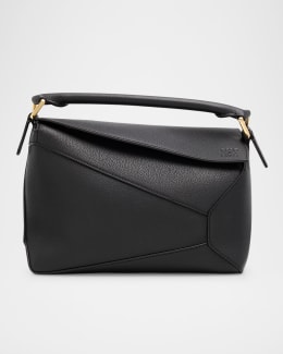 Loewe Puzzle Edge Mini Top-Handle Bag in Metallic Leather