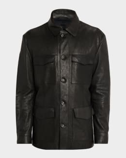 Emporio Armani Men's Suede and Wool-Knit Full-Zip Jacket | Neiman