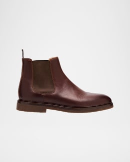 Brunello Cucinelli Men's Suede Wool-Collar Hiking Boots | Neiman