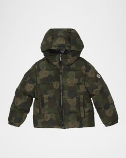 ジャケット・ブルゾン MONCLER Graphic Print Hooded Jacket 140 Moncler Boy's Escer Camo Logo-Print Puffer Jacket, Size 4-6