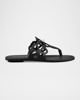 Stuart Weitzman Maven Leather Buckle Flat Sandals | Neiman