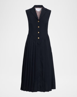 Reiss Annie Pleated Button-Down Linen Midi Dress | Neiman Marcus