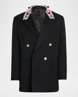 Simone Rocha Men's Trench Car Coat with Embroidered Daisy