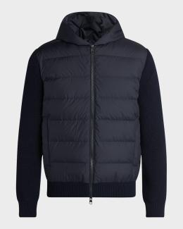 Moncler Men's Padded Crepe Cotton Full-Zip Cardigan | Neiman Marcus