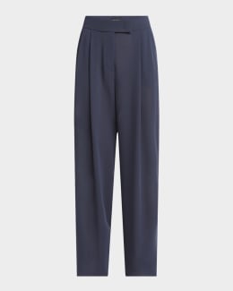 Giorgio Armani Silk Satin Pleated Straight-Leg Trousers