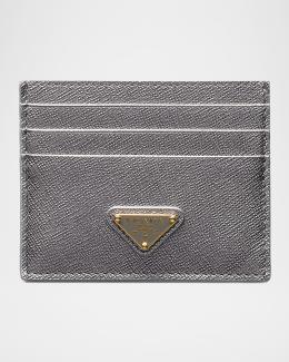 Prada Triangle Logo Saffiano Leather Zip Card Case | Neiman Marcus