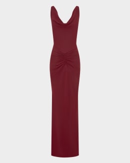 NICHOLAS Jocelyn Ruched Deep V-Neck Gown | Neiman Marcus