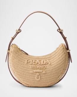Prada Arque Wicker and Leather Shoulder Bag | Neiman Marcus