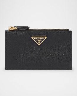 Prada Triangle Logo Saffiano Leather Zip Card Case | Neiman Marcus