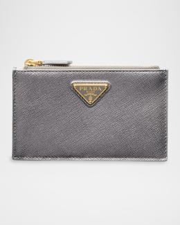 Prada Triangle Logo Saffiano Leather Zip Card Case | Neiman Marcus