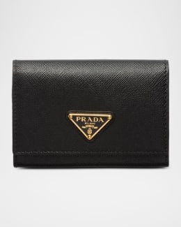 Prada Triangle Logo Saffiano Leather Zip Card Case | Neiman Marcus